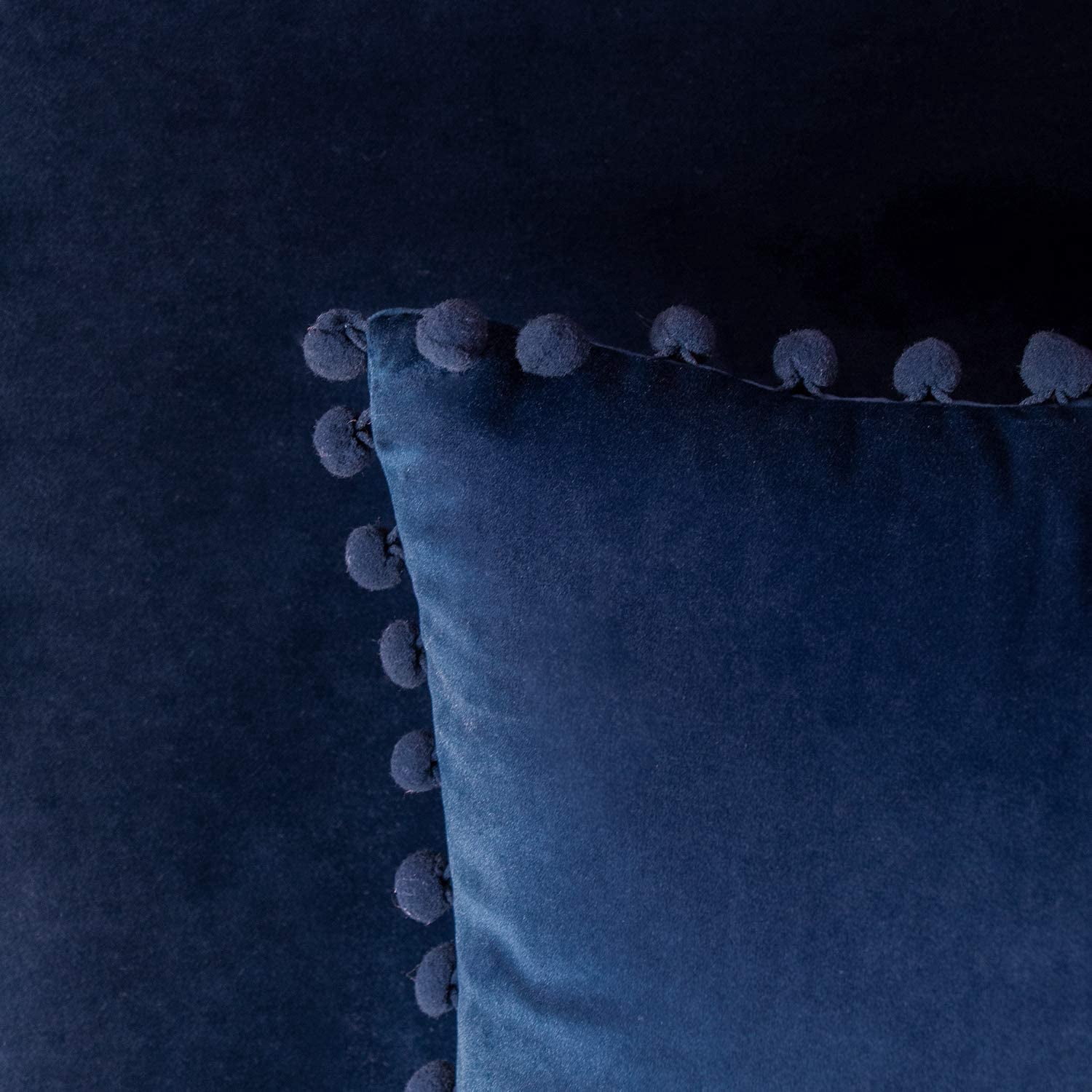Ashler Decorative Soft Velvet Throw Pillow Cushion Covers with Pom Poms Particles Solid for Couch Bedroom Car, Navy Blue, 22 X 22 ,Packs of 2