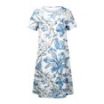 thumbnail image 3 of QJUHUNG Midi pour Femmes Été Décontracté Ample Boho Imprimé Floral Col Rond Manches Courtes Robe Froncée Longueur Genou avec Poches, 3 of 4