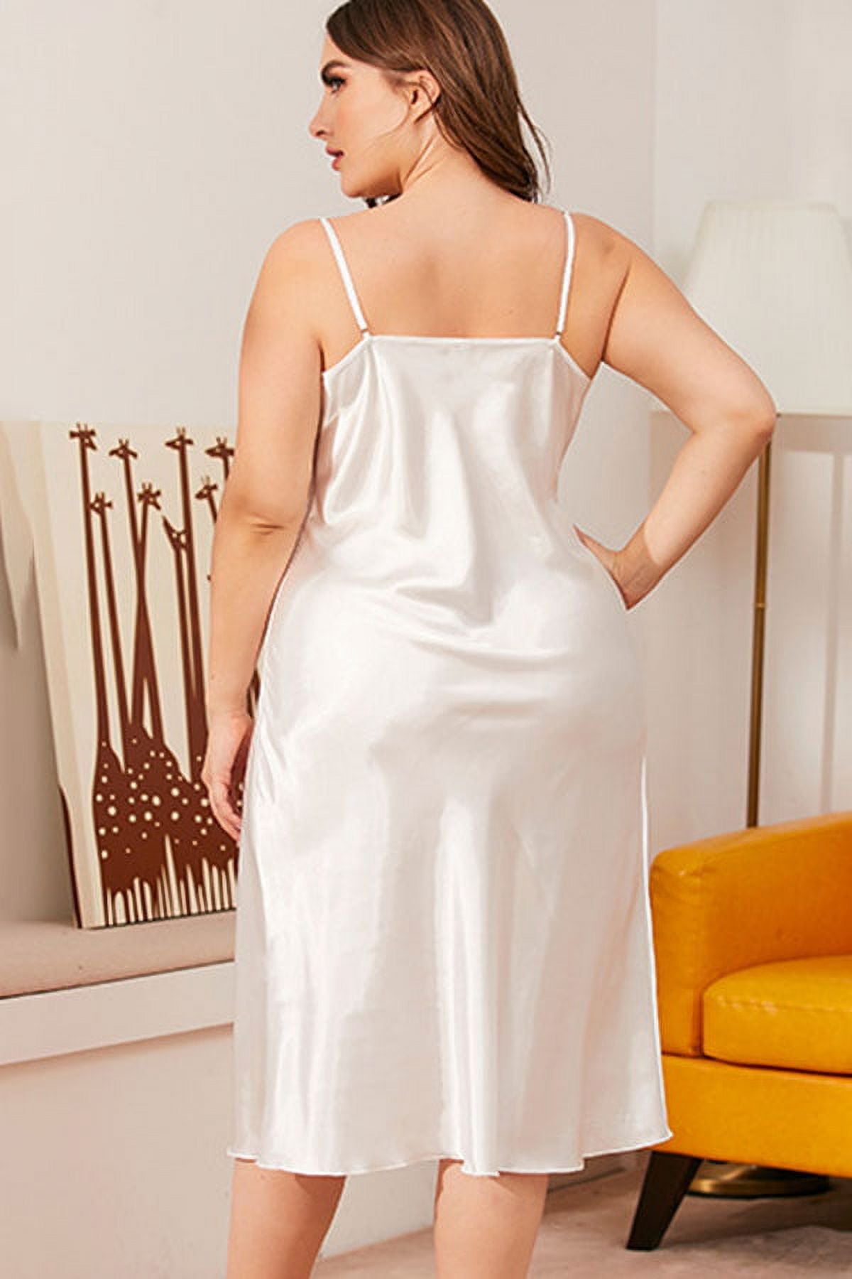 Women s Satin Nightgown Plus Size Solid Long Slip Sleep Dress
