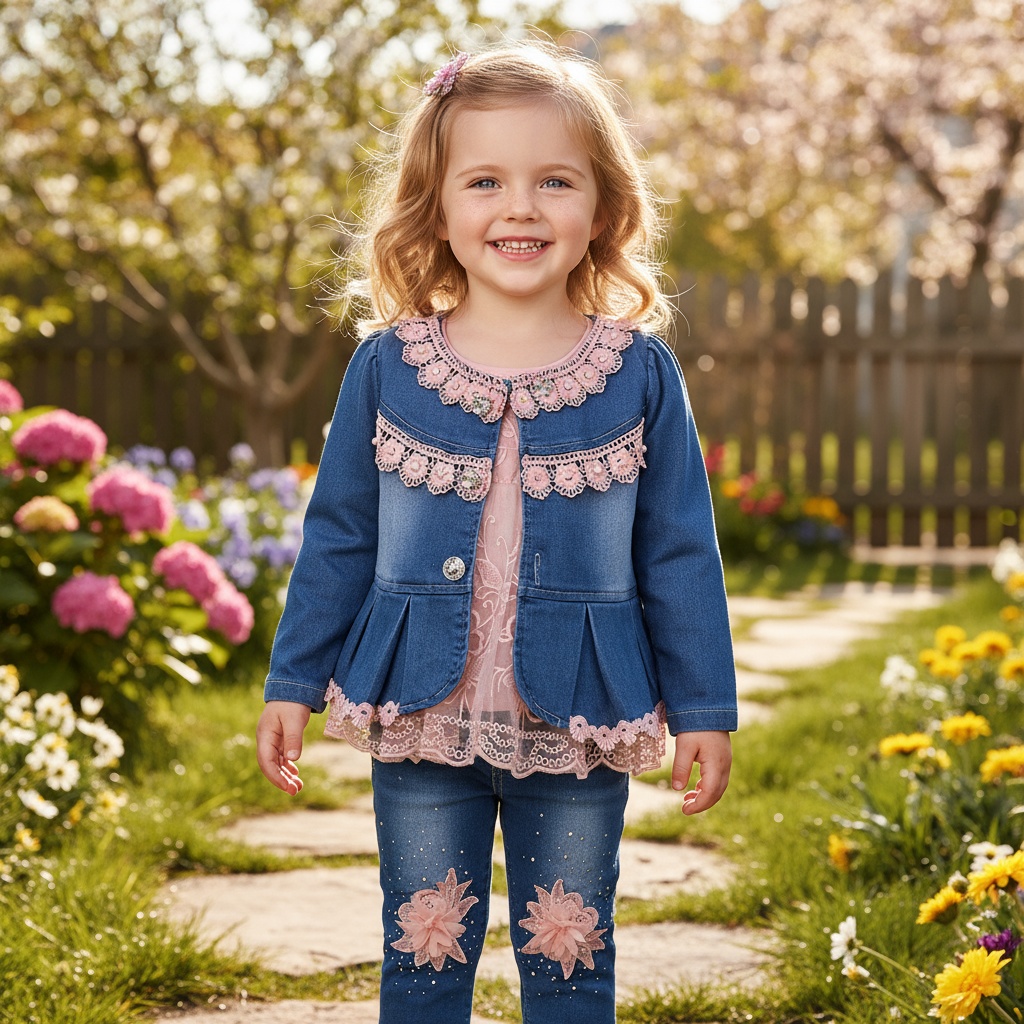 Peaoclate 6M-4Y Spring Autumn Infant Toddler Baby Girl Denim Clothing 3 pcs Sets 3 pcs Casual Outfits Lace Dress Jacket and Jeans,2-3Years,Flower-Pink