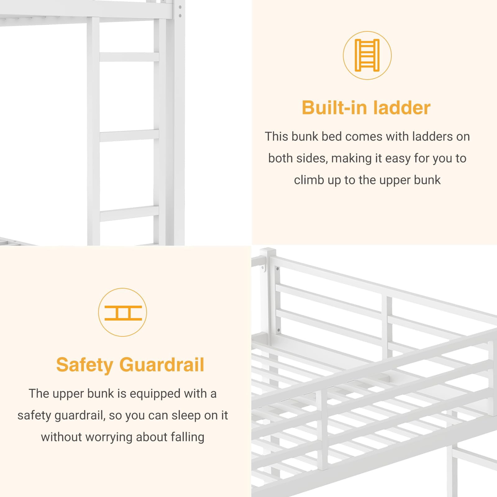 Miniyam Queen over Queen Metal Bunk Bed with Guardrail & Dual Ladders,Black
