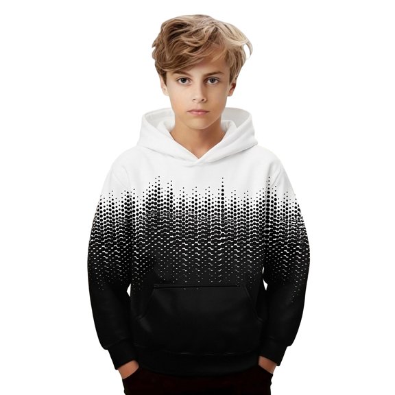 ZHOGXU Boys Patchwork Gradient Hooded Sweatshirt Long Sleeve Pullover Hoodie With Pocket For Kids Cool Outdoor Play Wear,Black1,8-9 Years