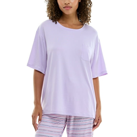 Roudelain Womens Round-Neck Dolman-Sleeve Pajama Sleep Shirt Lavender Fog L