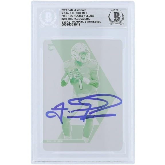 Tua Tagovailoa Miami Dolphins Autographed 2020 Panini Mosaic Red Choice Yellow Printging Plate #203 #1/1 Beckett Fanatics Witnessed Authenticated Rookie Card - Fanatics Authentic Certified