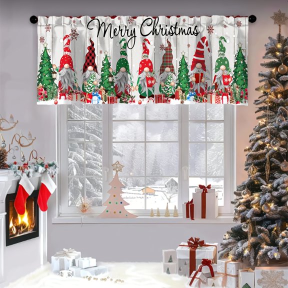 JOOCAR Merry Christmas Gnomes and Trees Window Valance Curtain for Indoor Living Room Bedroom Kitchen Decoration 54x18 inch
