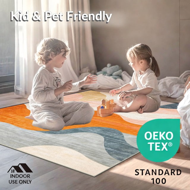 ODIKA 6'x9' Machine Washable Non-Slip Area Rug, Colorful Gradient Swirl Abstract Art High Traffic Rug, Orange, 47547