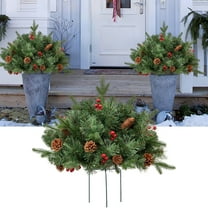 Outdoor Christmas Tree Frosted Urn Filler, Artificial Small Xmas Tree, Pathway, Porch, Table, Yard Decorations, With Pine Cones & Red Berries, 17.7 Inch
