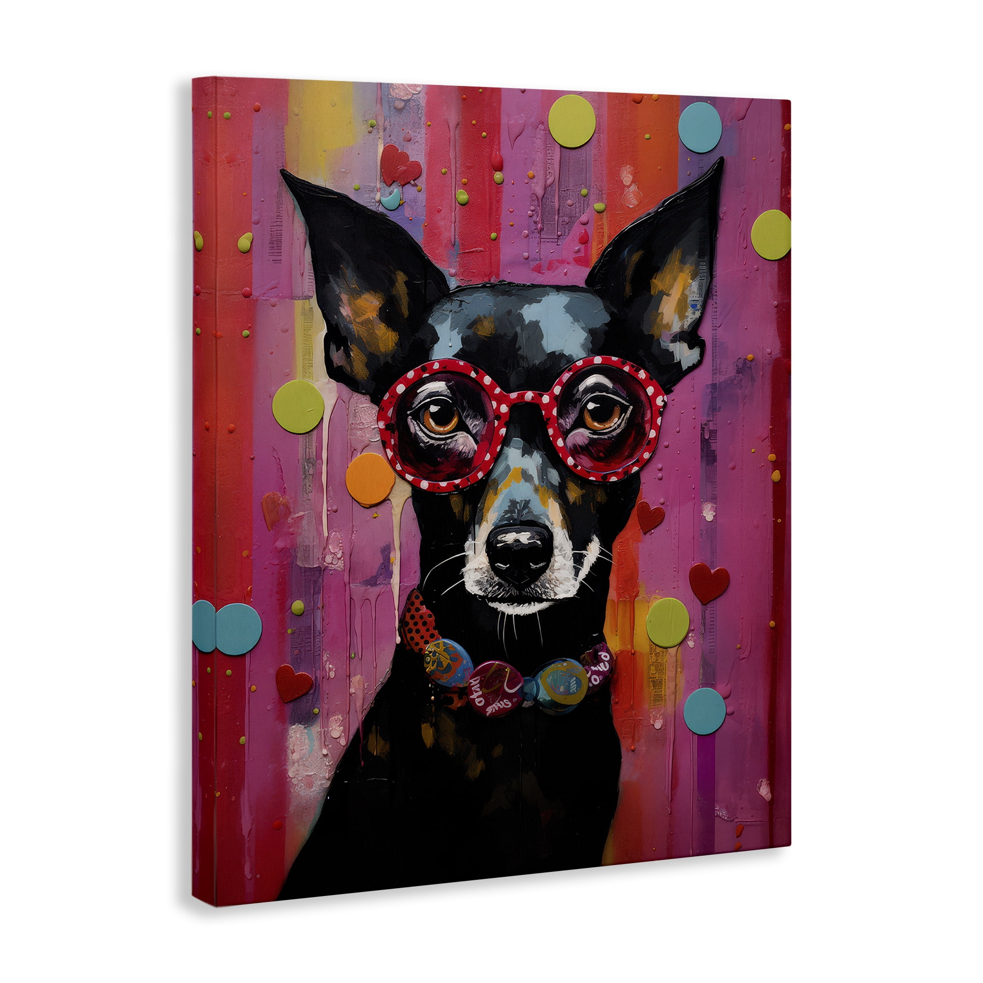 Stupell Industries Dobermann Dog with Glasses Animals Painting Wrapped Canvas Art Print Wall Art, 30 x 40