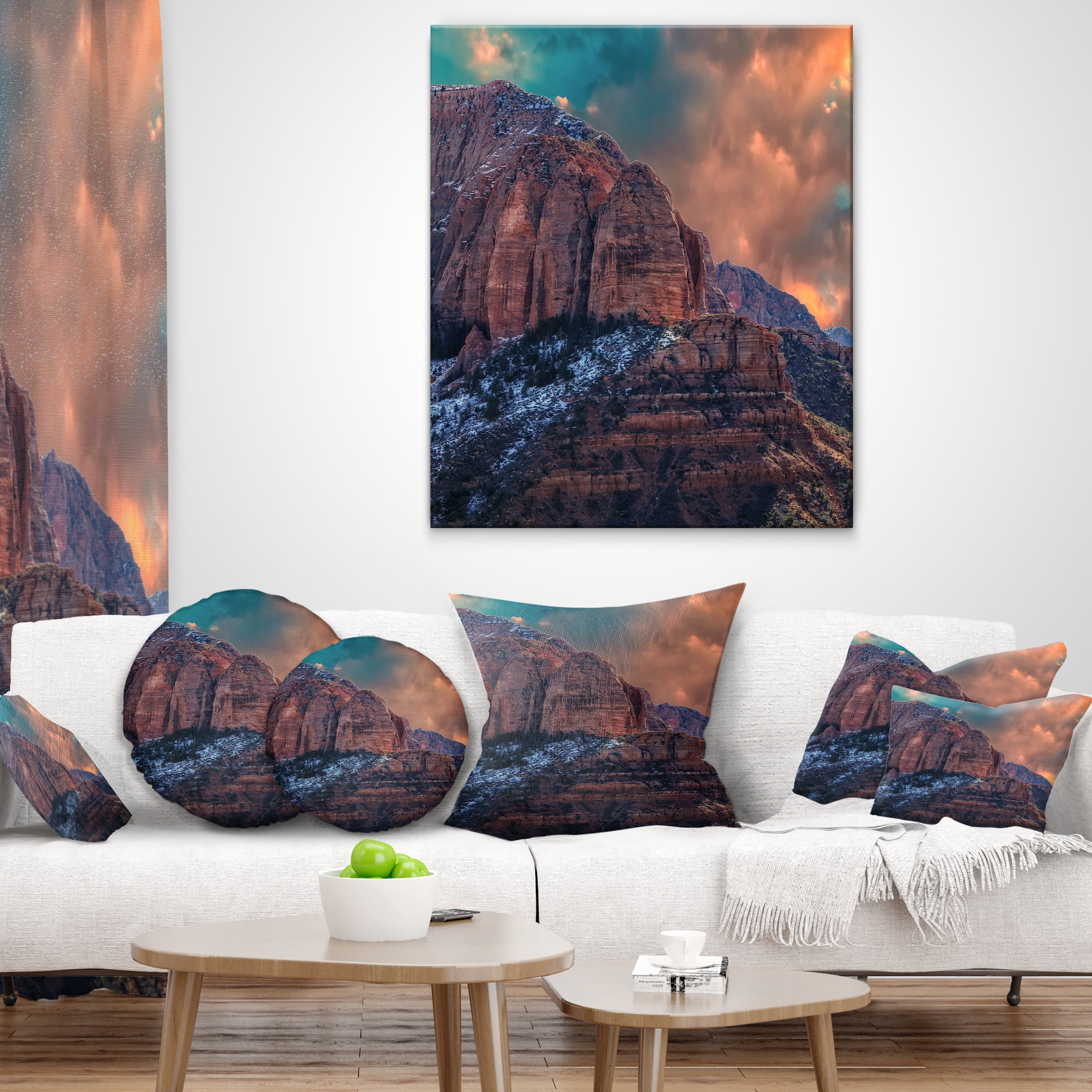 Designart Red Rock Under Sunrise Sky - Landscape Photography Throw Pillow - 12x20