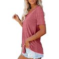 thumbnail image 3 of Camisetas de mujer con cuello en V de manga corta de verano Tops sueltos Adepaton WRHS-189-4, 3 of 4