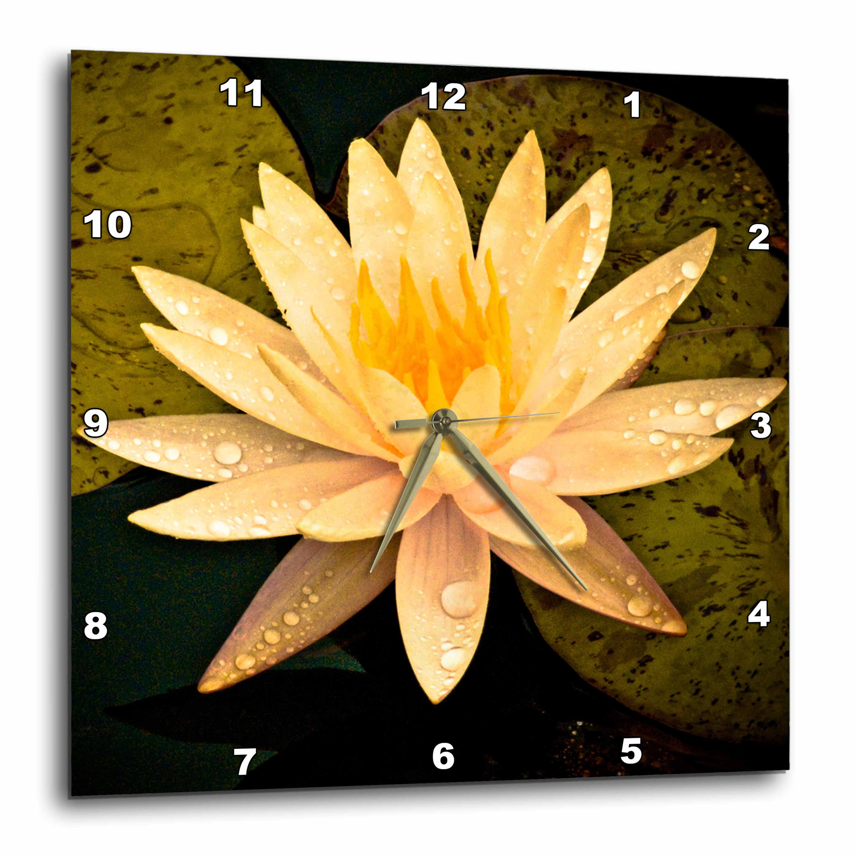 10 by 10-Inch 3dRose dpp_13905_1 Wall Clock Yellow Lotus Flower