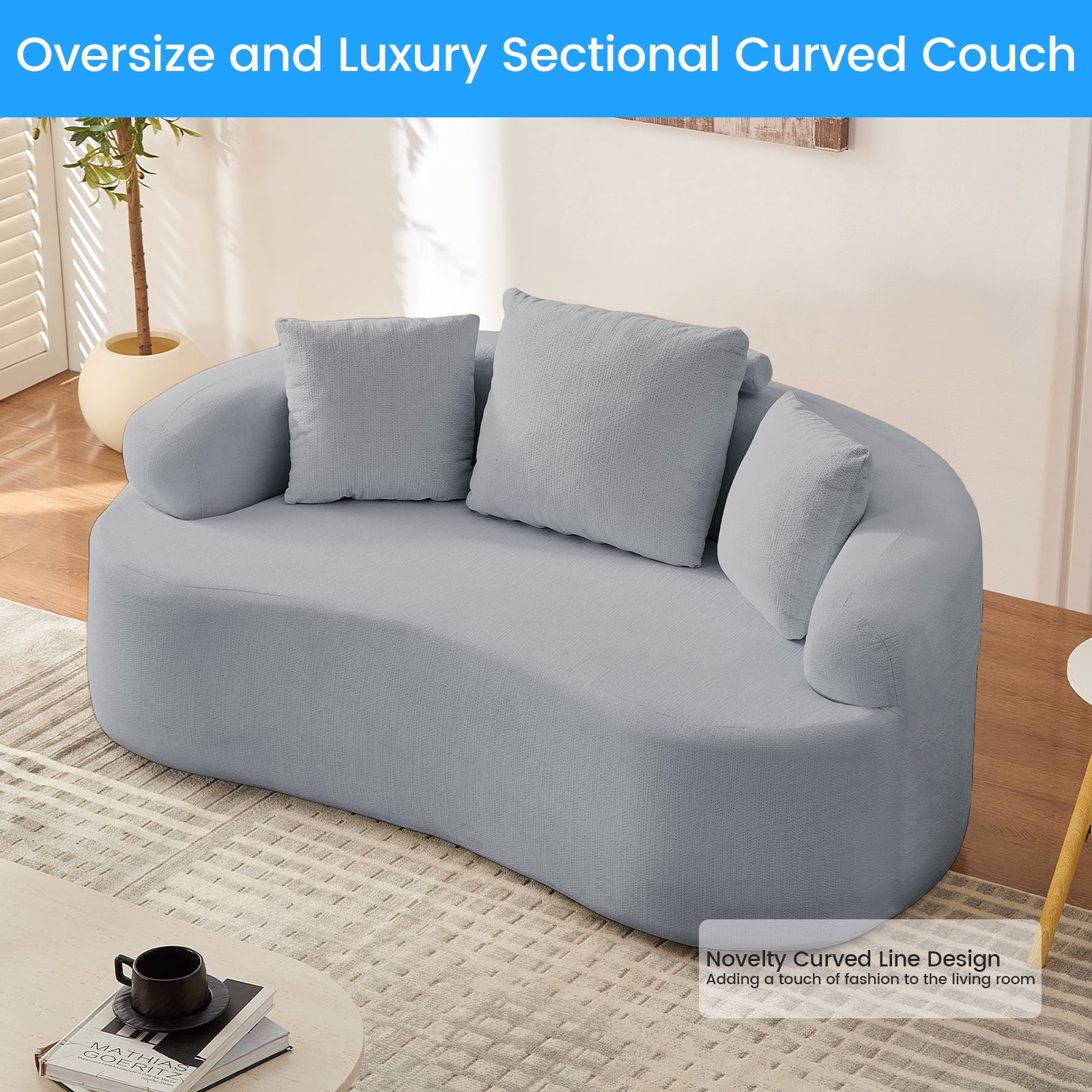 ZAFLY 67” Cloud Comfy Sofa, Deep Seat Loveseat for Living Room, Chenille 2 Seater Cloud Couch, No Assembly Required - Light Gray
