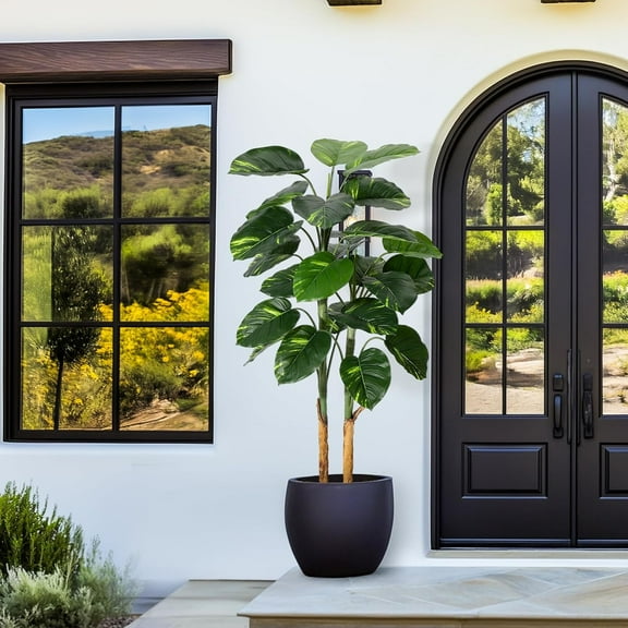 Studyset Artificial Scindapsus Aureus Plant Indoor 5FT, Fake Tree with Drative Planter, Faux Golden Pothos Floor Plants in Pot, Artificial Trees for Home Office Dr