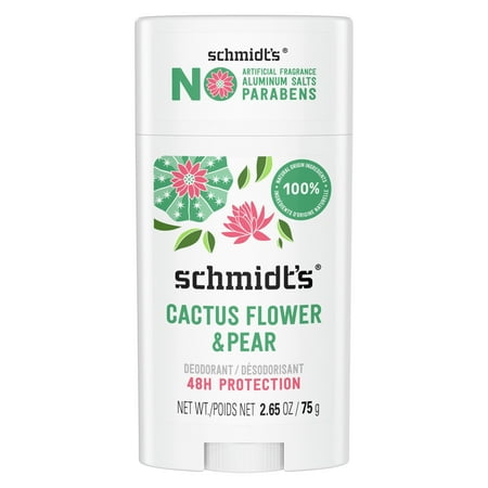 Schmidt's Women's and Men's Aluminum-Free Vegan Deodorant, Cactus Flower & Pear, 2.65 oz