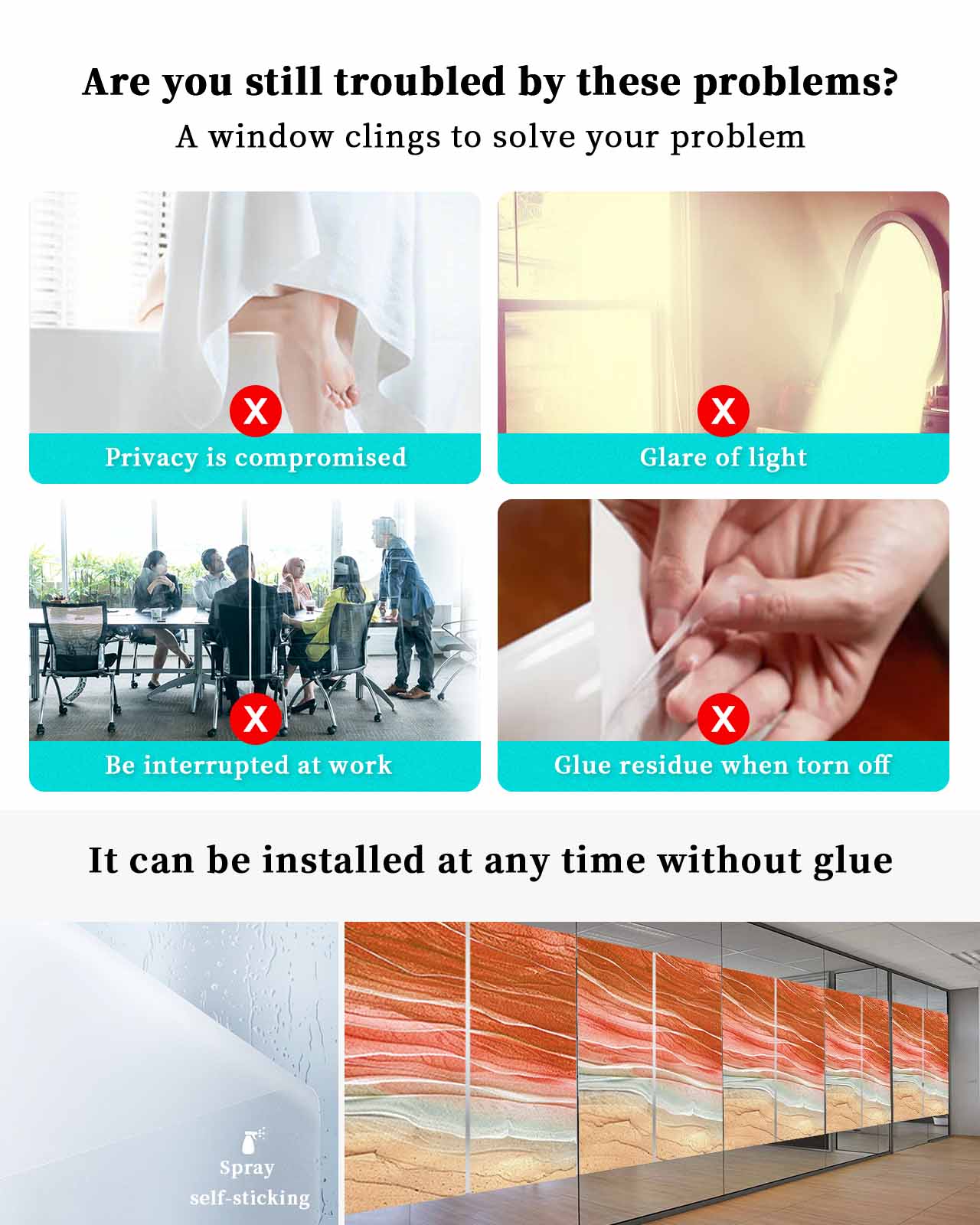 Window Privacy Film,Orange Ocean Ombre UV Sun Blocking Window Tint Film Heat Control One Way Blackout Window Film,Spring Summer Coastal Sea Wave Non Adhesive Static Cling Window Sticker 35.4x78.7 In