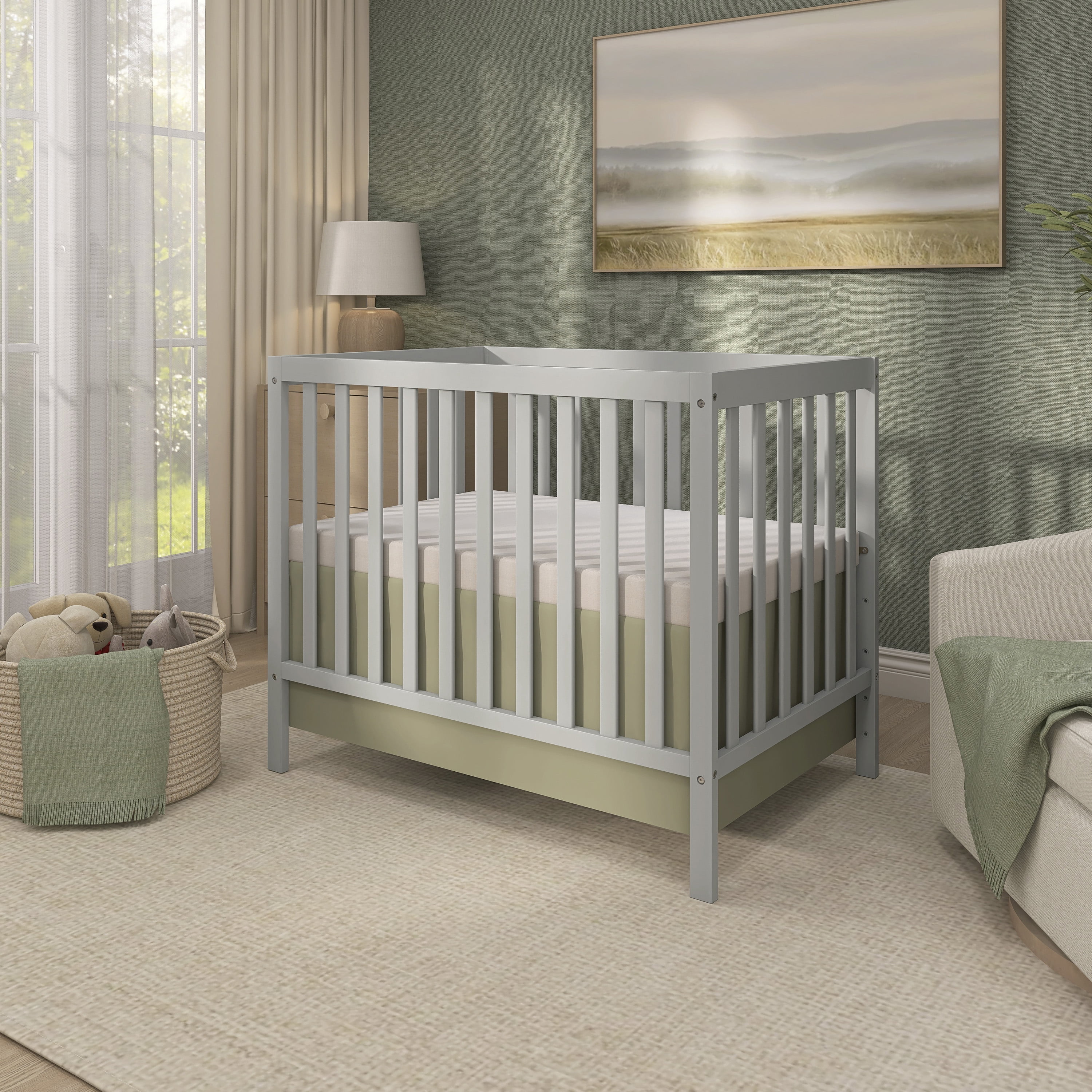 Dream On Me Edgewood 4-in-1 Convertible Mini Crib, Cool Grey