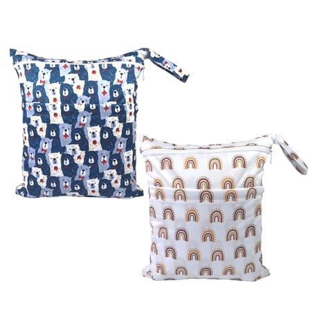 GoXteam 2pcs Cloth Diaper Wet Dry Bags Waterproof Reusable with Two Zippered Pockets Travel Beach Pool Daycare Soiled Baby Items Yoga Gym Bag