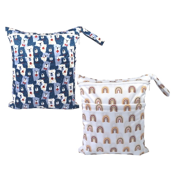 GoXteam 2pcs Cloth Diaper Wet Dry Bags Waterproof Reusable with Two Zippered Pockets Travel Beach Pool Daycare Soiled Baby Items Yoga Gym Bag