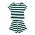 thumbnail image 1 of MIASHUI Summer Toddler Boys Short Sleeve Stripe Print Tops Shorts Two Outfits,Green,2-3 Years, 1 of 2
