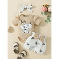 thumbnail image 2 of Infant Baby Girls Summer Shorts Sets, Flying Sleeve Letter Elephant Print Romper Lantern Shorts Headband, 2 of 9