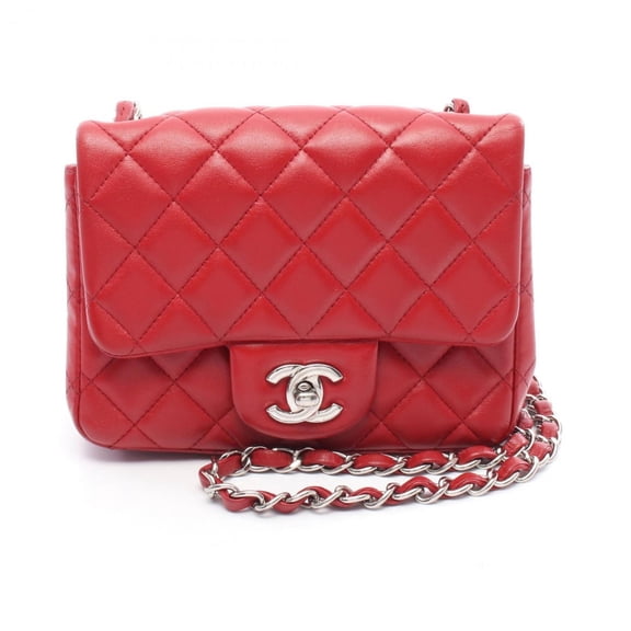 Pre-Owned CHANEL Mini Matelasse Shoulder Bag, Leather, Women's, Red, A35200 (Fair)