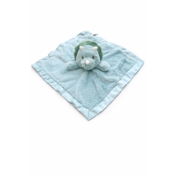SONA G DESIGNS Cow Lovie Security Blanket, Teal Dino Dinosaur Plush with Satin Trim, 14x14 Inches, Baby Sleep Aid, 0-36 Months