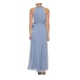 thumbnail image 2 of DKNY Womens Blue Zippered Beaded Tie Belt Sheer Pleated Sleeveless Halter Full-Length Formal Gown Dress 12, 2 of 4