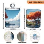 2 Pack Qtip Holder Dispenser Tree House on Island Clear Plastic Storage Apothecary Jars for Cotton Swabs Balls Pads Floss
