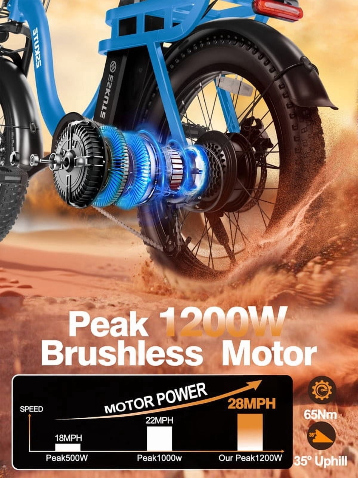 ESKUTE D200 Electric Bike for Adults 1200W Peak Motor 28 Mph, Folding Fat Tire E‑Bike, 48V 10.4Ah Up to 55 Miles, with 7‑Speed Step‑Through Cargo Fold E Bicycle, NFC Unlock, Blue with Lock, UL2849