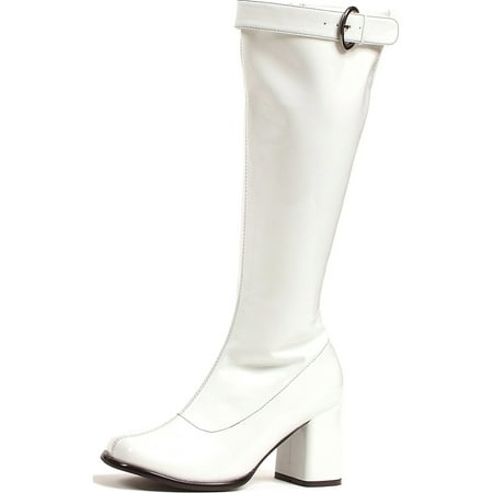 Womens White Go Go Boots Buckle Strap 3 Inch Heels Halloween Costume