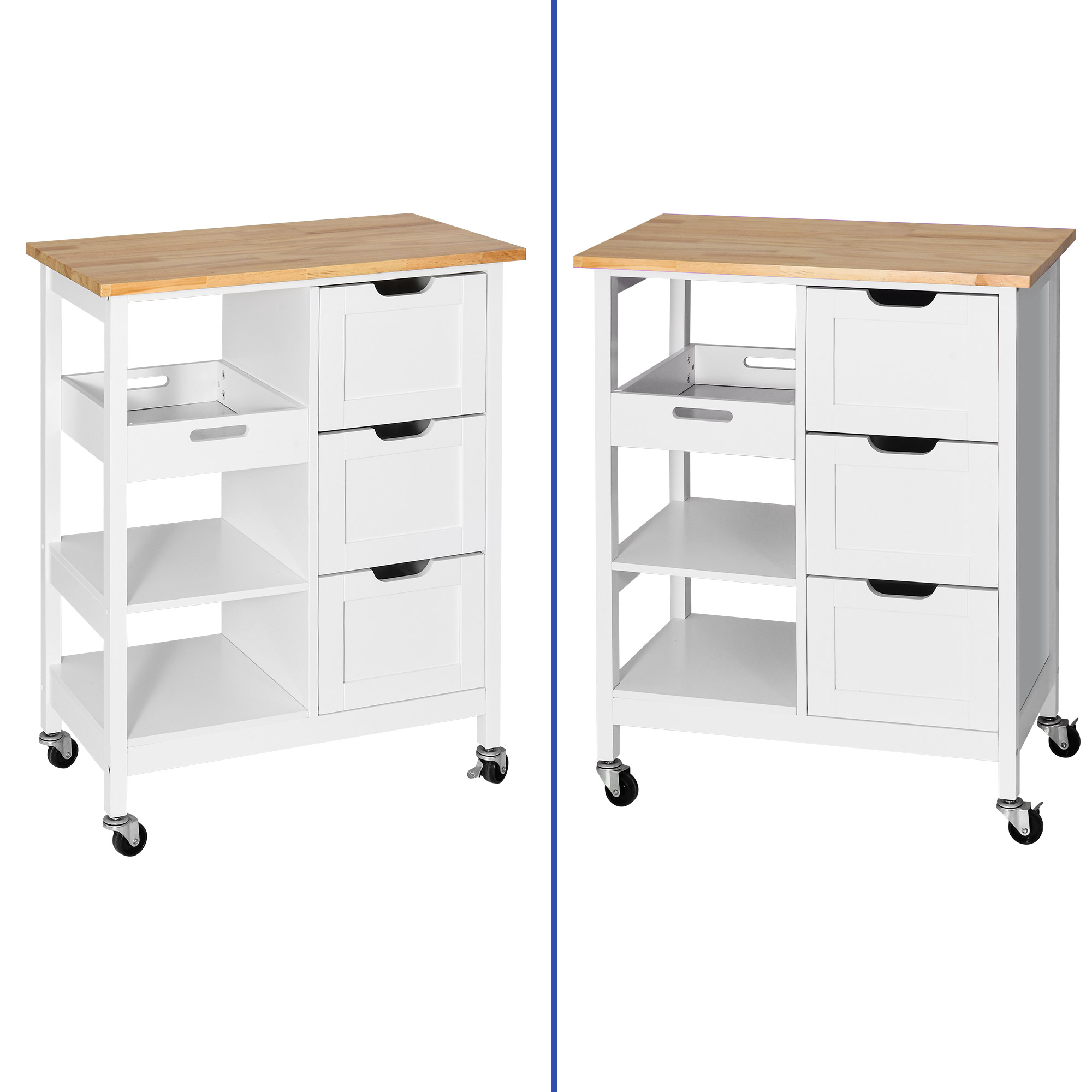 ModFusion 33” Rolling Kitchen Island Cart, 3 Drawers, 3-Tier Storage, Portable Utility Cart for Home & Dining Room