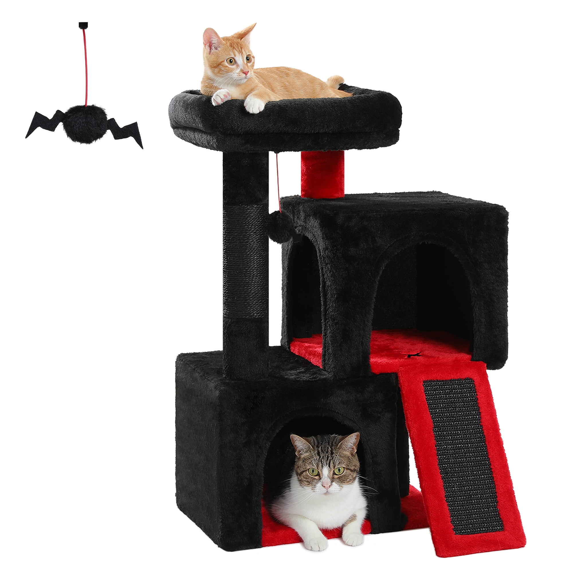 PAWZ Road 30" Cat Tree Condo with Sisal Scratching Post Tower Ramp for Indoor Cats,Black