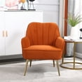 thumbnail image 2 of Velvet Accent Chair, Mid Century Single Sofa Chair with Gold Metal Legs, Upholstered Leisure Armchair with Channel Tufted Back, Comfy Barrel Chair Side Chair for Living Room Bedroom Office, Orange, 2 of 7