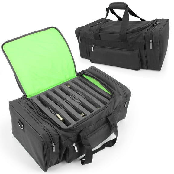 CASEMATIX Audio Mixer Case and DJ Cable File Bag - 8 Slots With 4 Padded Pockets For Wireless Mic Systems, Podcasting Equipment and More