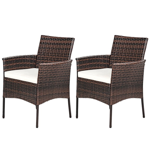 Biotree Outdoor PE Rattan Armchairs Set of 2 Patio Club Chairs with Removable Cushions and Steel Frame for Garden Backyard and Porch, Mix Brown