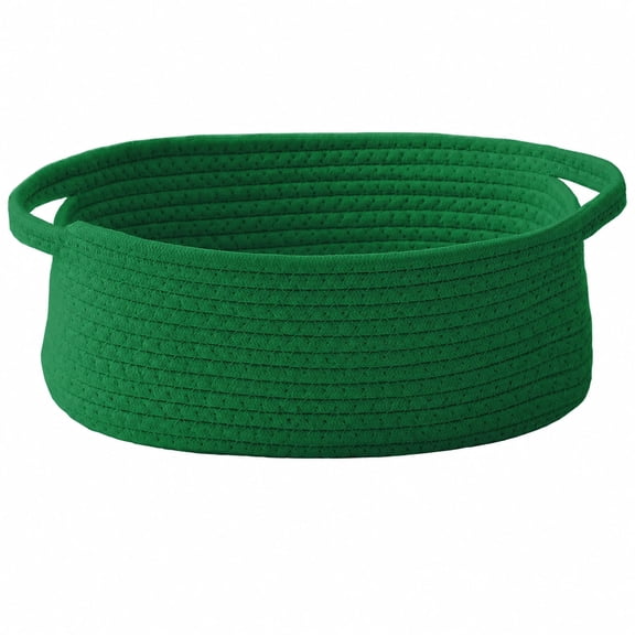 Woven Storage Basket, Small Cotton Rope Bin with Handles for Shelves Closet, Green 12 x 8 x 5 In
