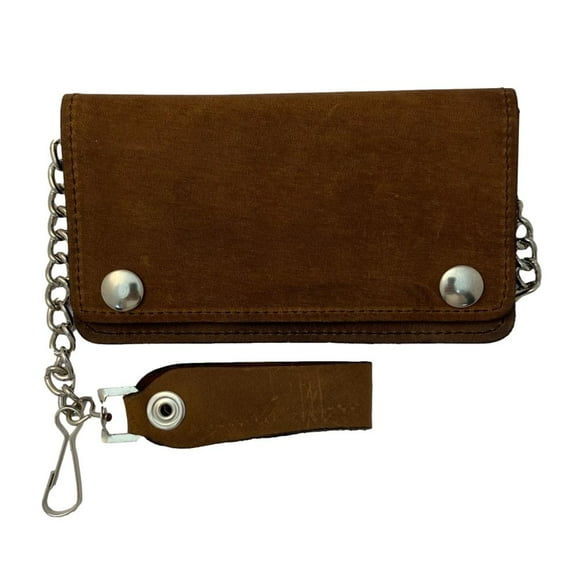 Brown Leather Trucker Wallet with Zipper and Snap Closure