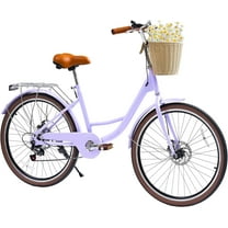 26" Beach Cruisers for Women, Pipleo Bikes for Women with Rattan Basket, 7-Speed & Step-Through Frame
