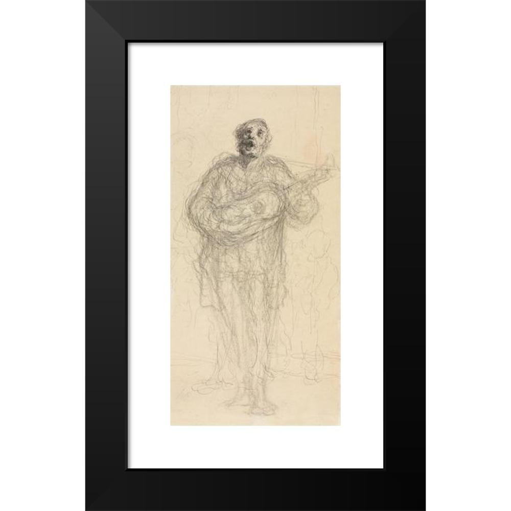 Honoré Daumier 9x14 Black Modern Framed Museum Art Print Titled - Singing Guitarist (Recto) (1855-60)