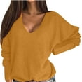thumbnail image 2 of ALLLIST V Neck Sweaters Women Pullover Yellow Solid Long Sleeve Raglan Ladies Sweaters, 2 of 6