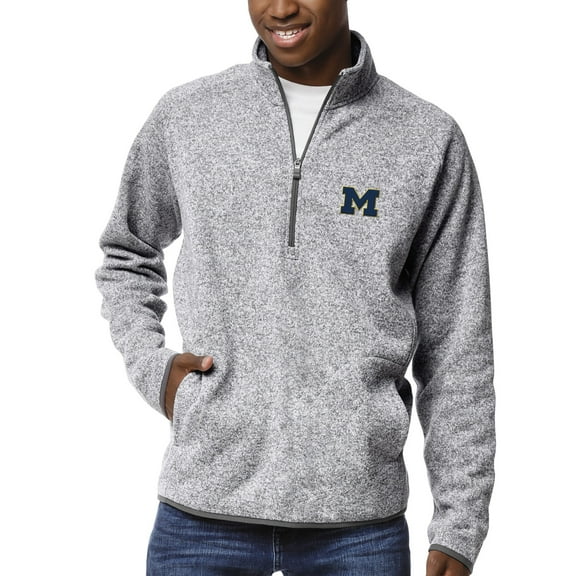 Men's League Collegiate Wear Heather Gray Michigan Wolverines Saranac Raglan Quarter-Zip Jacket