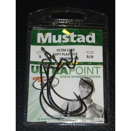UPC: 0023534339712 | Mustad 38105NP-BN Ultra Lock Soft Plastic Hook – Size 5/0