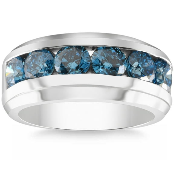 Pompeii 4Ct TW Blue Diamond Men's Ring 10k White Gold Lab Grown (Blue,VS1-VS2)