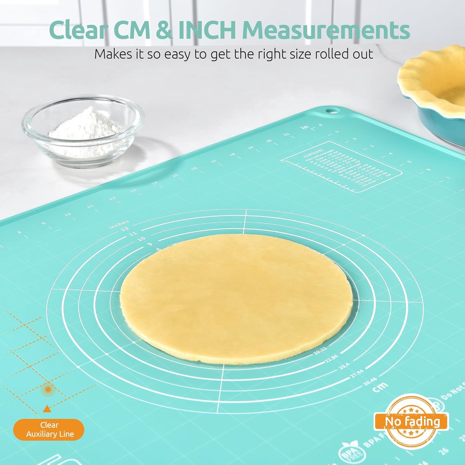 U-Taste Large Silicone Pastry Mat: 20inx16in Food-Grade Non-Stick Dough Rolling Baking Sheet, Non Slip for Kneading Prep Pizza, Fondant, Pie Crust with Clear Measurement and Raised Edges (Aqua Sky)