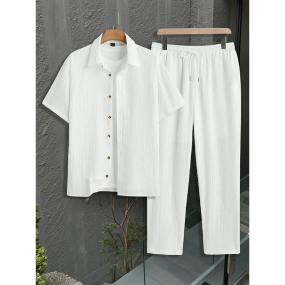 Trendy Tron RelaxMax Men's Casual Solid Color Short Sleeve Shirt And Pants Set