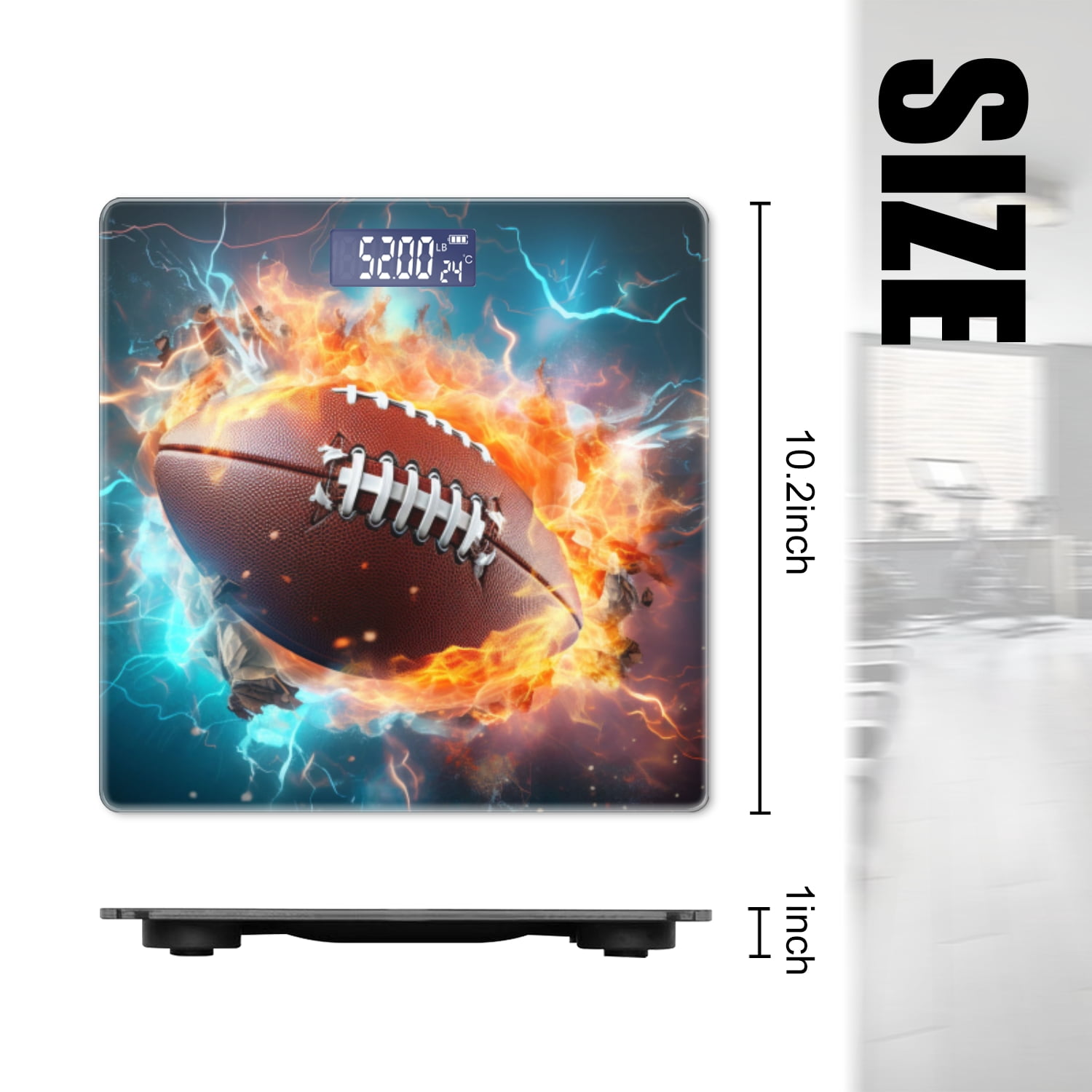 Bathroom Scale, Highly Accurate Digital Body Scale,Precisely Measures Weight up to 400 lbs-Football Engulfed In Flames