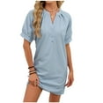 thumbnail image 2 of Caywon Women's Casual Fashion Solid Color V-Neck Short Sleeve Nightgown Slim Fit Comfortable Sleep Dress for Home Relaxation, 2 of 5
