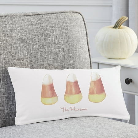 Personalized Candy Corn Halloween Lumbar Throw Pillow