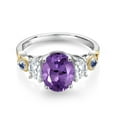 thumbnail image 2 of Gem Stone King 925 Silver and 10K Yellow Gold 3-Stone Ring Oval Purple Amethyst and Moissanite (2.10 Cttw, Size 5), 2 of 3