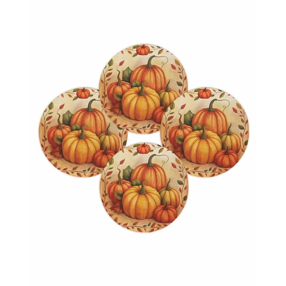 Fall Round Placemats Set of 4 Orange Pumpkin Place Mats Thanksgiving Woven Placemat Maple Leaves Vine Autumn Circle Braided Table Mat for Kitchen Dining Table Autumn Party Home Decor 15 Inch